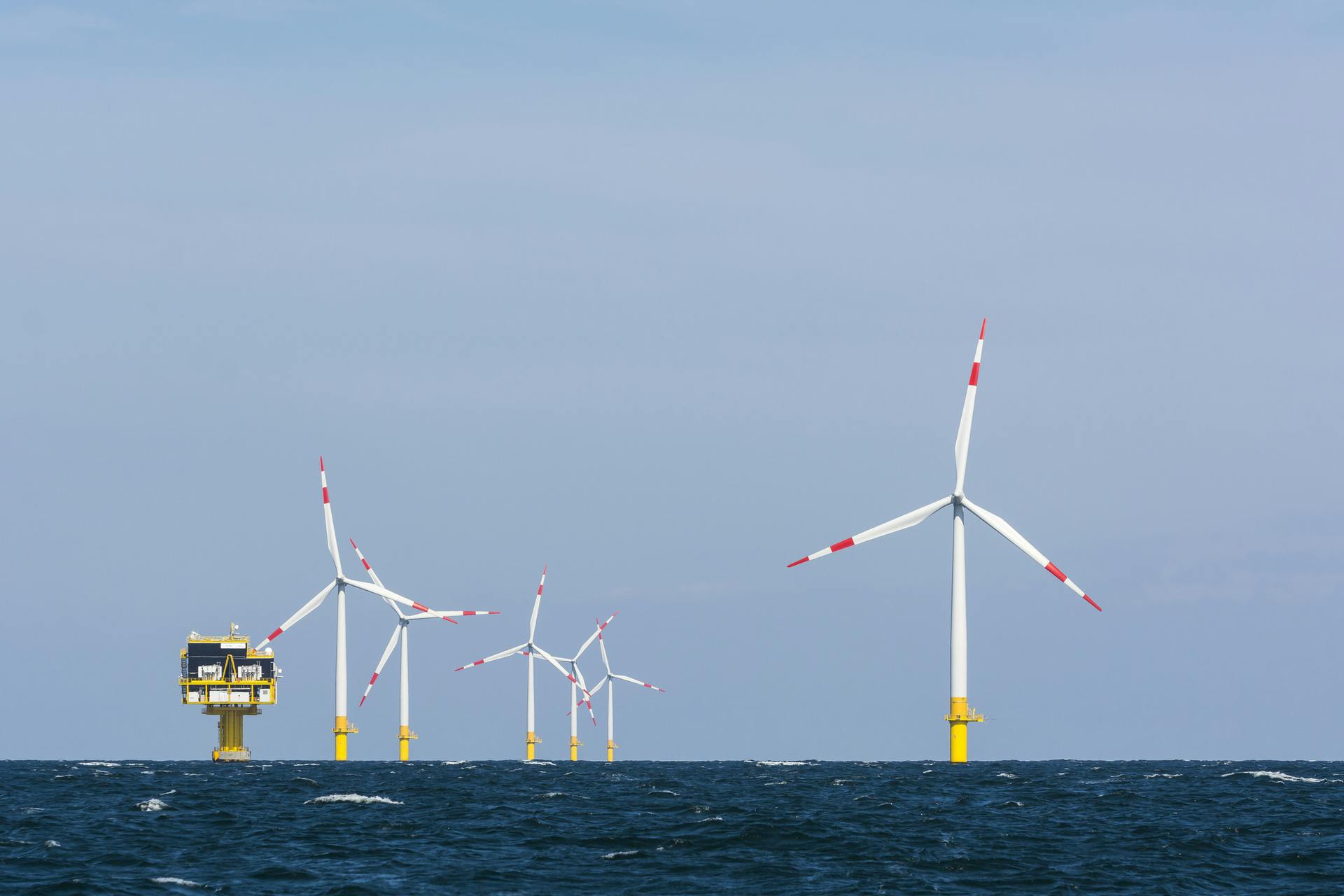 Offshore wind farms require lighting not only on maintenance vessels, but also on substations (pictured to the left) and among the turbine structures.