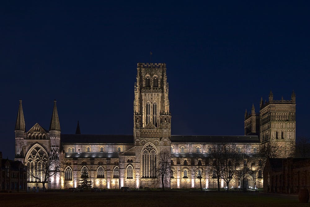 Durham's central tower and cathedral walls use a mix of LED floods and narrow beam luminaires.