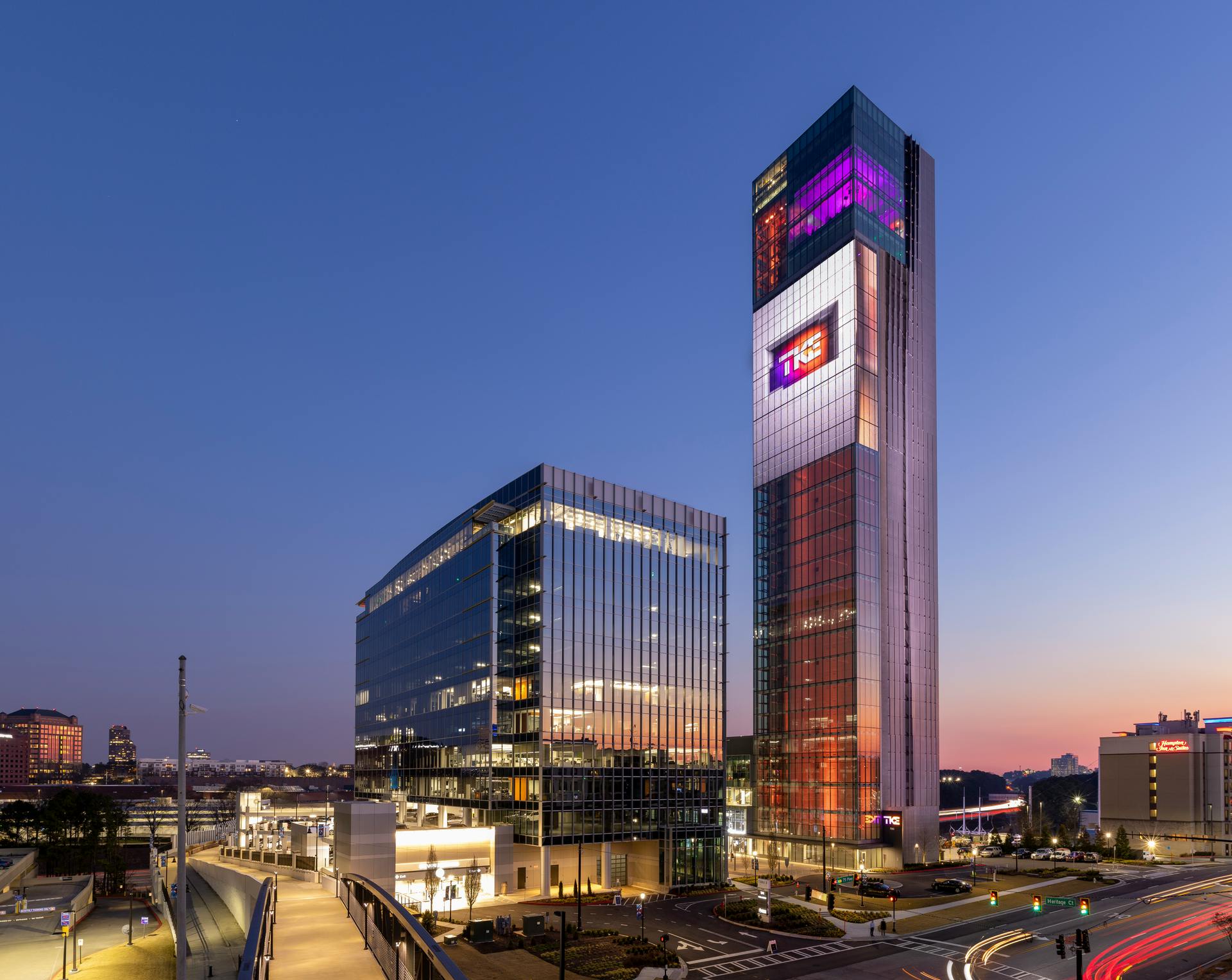 TK Elevator's new North American headquarters features a multistory LED mesh display.
