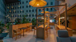 The LED lights create atmosphere in Valo’s courtyard. They also keep an eye on you if you opt in. (Photo credit: Image courtesy of Mount Kelvin.)