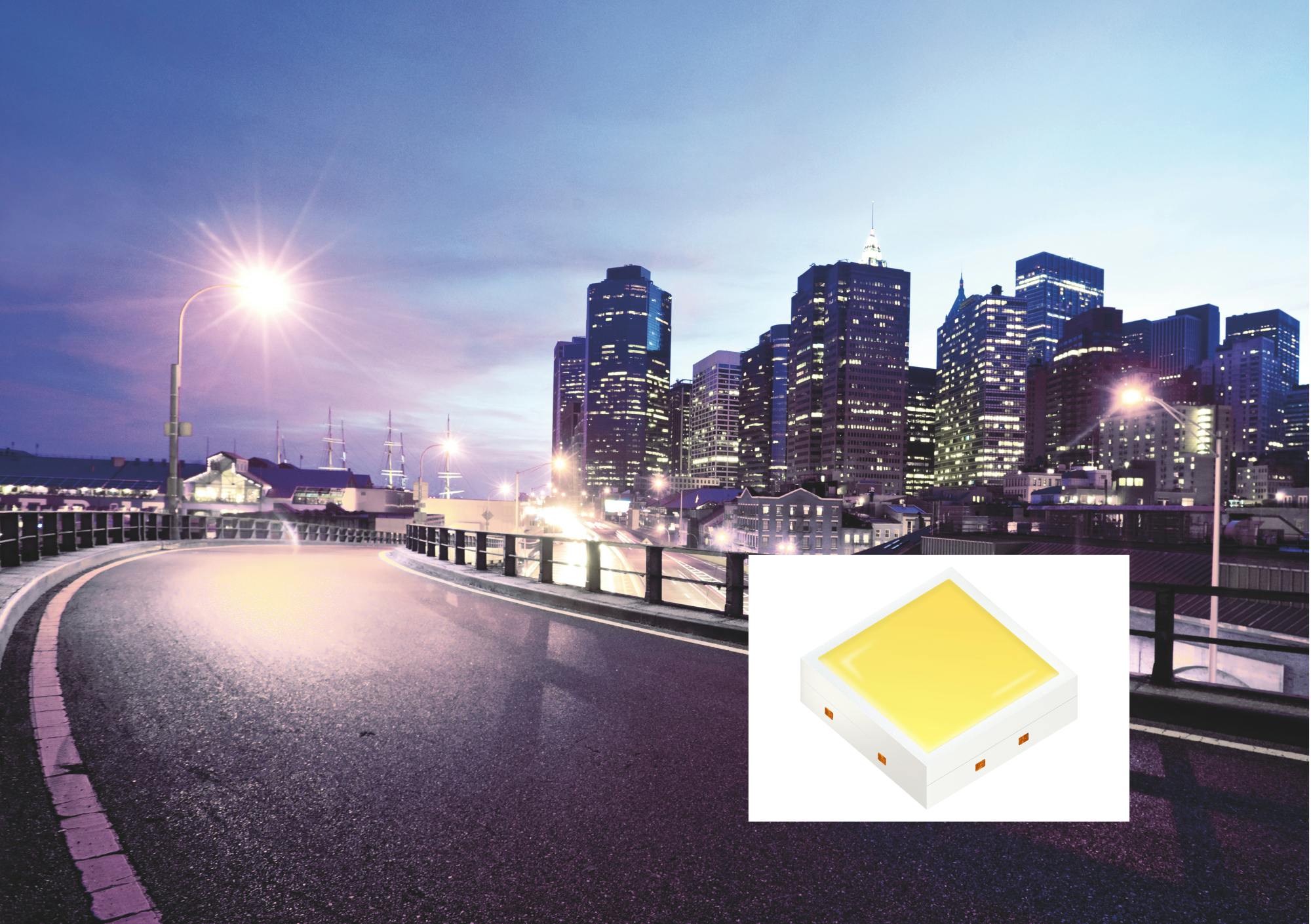 Osram Opto Semiconductors&rsquo; latest packaged LED, the Osconiq C 2424, is labeled a chip-scale package and can be scaled in dense arrays for uniform beam patterns in outdoor lighting applications, yet it leverages flip-chip manufacturing techniques for a mid-power package technology that houses a high-power chip. (Photo credit: Image courtesy of Osram.)