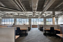 Memphis architectural design firm LRK worked with A-Light luminaires to enhance the natural light coming into the new Orion Federal Credit Union headquarters in a historic building that incorporates the original industrial-looking concrete and exposed ductwork alongside modern aesthetics and layered lighting. (Photo credits: Images by McGinn Photography for A-Light.) Memphis architectural design firm LRK worked with A-Light luminaires to enhance the natural light coming into the new Orion Federal Credit Union headquarters in a historic building that incorporates the original industrial-looking concrete and exposed ductwork alongside modern aesthetics and layered lighting. (Photo credits: Images by McGinn Photography for A-Light.)