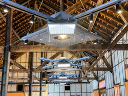 The custom usage of Albeo high-bay LED luminaires from GE Current aligns well with the historic former-freight-depot architecture in a modern update to the Freight events venue in Colorado’s Rocky Mountains. (Photo credit: Image courtesy of GE Current, a Daintree company.) The custom usage of Albeo high-bay LED luminaires from GE Current aligns well with the historic former-freight-depot architecture in a modern update to the Freight events venue in Colorado’s Rocky Mountains. (Photo credit: Image courtesy of GE Current, a Daintree company.)