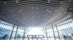 Shown are just some of the Osram luminaires at the Shenzhen World Exhibition Center, which makes considerable use of natural light as well as artificial. (Photo credit: Image courtesy of Osram.)
