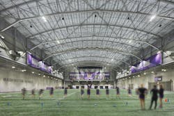 The University of Washington Dempsey Center boasts a higher light level and reduced maintenance with its new sports lighting, delivered by Cree Lighting HXB Series high bays. The LED luminaires improve light uniformity for visibility and broadcasting while achieving significant energy savings. (Photo credit: Image courtesy of Cree Lighting.) The University of Washington Dempsey Center boasts a higher light level and reduced maintenance with its new sports lighting, delivered by Cree Lighting HXB Series high bays. The LED luminaires improve light uniformity for visibility and broadcasting while achieving significant energy savings. (Photo credit: Image courtesy of Cree Lighting.)