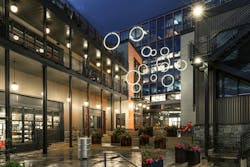 At The Wharf in Washington, DC, iLight’s Plexineon LED rings create a unique yet useful feature of interest, conceived by Gilmore Lighting Design to bring more foot traffic to the entry plaza. (Photo credit: Image courtesy of iLight.) At The Wharf in Washington, DC, iLight’s Plexineon LED rings create a unique yet useful feature of interest, conceived by Gilmore Lighting Design to bring more foot traffic to the entry plaza. (Photo credit: Image courtesy of iLight.)