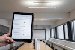 Osram’s HubSense aids in commissioning a connected lighting project in a Danish office building, relying on Bluetooth Mesh for wireless programming and control of LED luminaires. (Photo credit: Image courtesy of Osram.) Osram’s HubSense aids in commissioning a connected lighting project in a Danish office building, relying on Bluetooth Mesh for wireless programming and control of LED luminaires. (Photo credit: Image courtesy of Osram.)