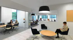 Project customer TriHealth worked with architects at GBBN and lighting consultants at Eureka to select luminaires that would provide unobtrusive, functional lighting that works in concert with the natural daylight available. The drum-shaped Aperture LED luminaires deliver uniform, diffuse light while hiding the point source from the eye for comfort. (Photo credit: Image courtesy of Eureka Lighting.)
