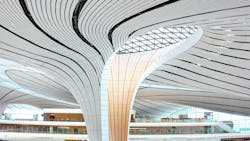 Osram LED downlights, in combination with natural daylight via skylights and windows, provides architectural illumination at Beijing Daxing. It’s not clear how much IoT the lighting delivers. (Photo credit: All images courtesy of Osram.) Osram LED downlights, in combination with natural daylight via skylights and windows, provides architectural illumination at Beijing Daxing. It’s not clear how much IoT the lighting delivers. (Photo credit: All images courtesy of Osram.)