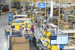 Current's lean manufacturing facility in Hendersonville, NC uses almost modular production line pods to be able to handle the diverse set of orders that passes through the facility. (Photo credits: All images courtesy of Current.) Current's lean manufacturing facility in Hendersonville, NC uses almost modular production line pods to be able to handle the diverse set of orders that passes through the facility. (Photo credits: All images courtesy of Current.)