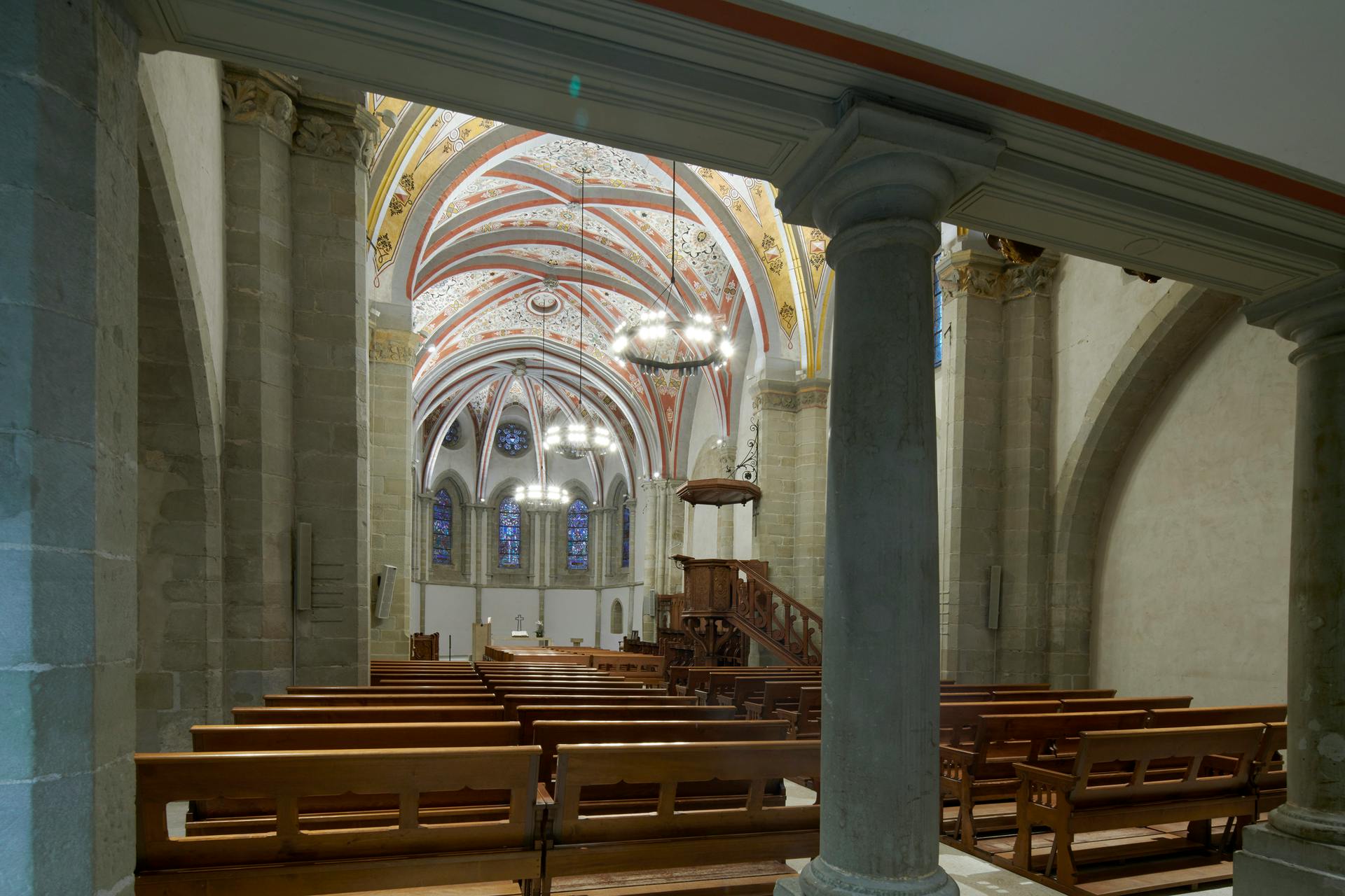 Serene Swiss church is modernized with smart LED lighting and wireless controls while respecting the historic architectural details. (Photo credit: Image courtesy of Tridonic; photography by Thomas Mayer.)