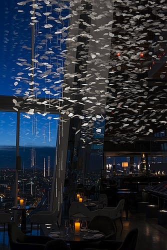 LED lamps light unique nature sculpture in London restaurant