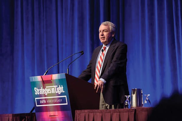 FIG 1. Bob Steele presided over his 20th Strategies in Light conference and took a revealing look back at the history of the high-brightness LED.