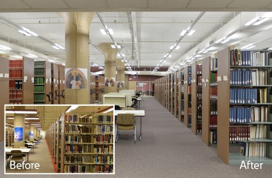 Duquesne University installs Cooper WaveStream light-guide-based LED lighting in library