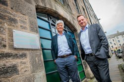 PureLiFi CEO Alistair Banham (pictured on the left a year ago with Scottish National Investment Bank executive director Jimmy Williamson) believes that the new 802.11bb standard will be a big boost to Li-Fi deployments. With infrared, the company says, “It is important to note that not all Li-Fi systems will be part of lighting systems. Some access points may be integrated with Wi-Fi or cellular access points, for example.” PureLiFi CEO Alistair Banham (pictured on the left a year ago with Scottish National Investment Bank executive director Jimmy Williamson) believes that the new 802.11bb standard will be a big boost to Li-Fi deployments. With infrared, the company says, “It is important to note that not all Li-Fi systems will be part of lighting systems. Some access points may be integrated with Wi-Fi or cellular access points, for example.”