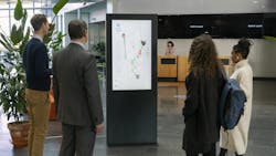 The Sony Nimway system includes maps on phones as well as on office displays such as the one pictured above, which can now be populated with information gathered by Fagerhult’s connected lighting. (Photo credit: Image courtesy of Sony.) The Sony Nimway system includes maps on phones as well as on office displays such as the one pictured above, which can now be populated with information gathered by Fagerhult’s connected lighting. (Photo credit: Image courtesy of Sony.)