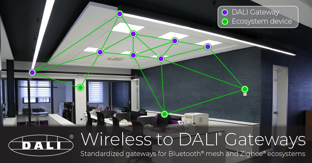 In line with its new Wireless to DALI Gateway specification, the DALI Alliance will add to its DALI-2 certification program and enable interoperability testing of such wireless gateways. (Image credit: Graphic courtesy of the DALI Alliance.)