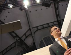 Outgoing Osram CEO Olaf Berlien launched a string of digital lighting initiatives in his six years at the helm, such as here in 2016 when he introduced an indoor positioning system called Einstone at the Light+Building exhibition in Frankfurt. (Photo credit: Image courtesy of Mark Halper.) Outgoing Osram CEO Olaf Berlien launched a string of digital lighting initiatives in his six years at the helm, such as here in 2016 when he introduced an indoor positioning system called Einstone at the Light+Building exhibition in Frankfurt. (Photo credit: Image courtesy of Mark Halper.)