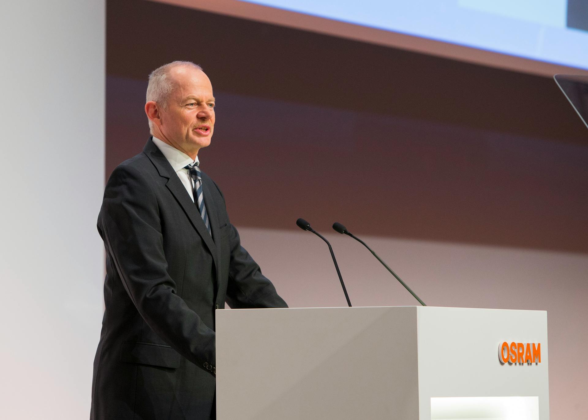 &ldquo;I herewith find that the domination and profit and loss transfer agreement has been approved,&rdquo; Osram supervisory board chairman Peter Bauer (pictured above in a file photo from a 2017 conference) announced at today&rsquo;s virtual extraordinary general meeting. (Photo credit: Image courtesy of Osram.)