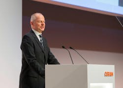 “I herewith find that the domination and profit and loss transfer agreement has been approved,” Osram supervisory board chairman Peter Bauer (pictured above in a file photo from a 2017 conference) announced at today’s virtual extraordinary general meeting. (Photo credit: Image courtesy of Osram.) “I herewith find that the domination and profit and loss transfer agreement has been approved,” Osram supervisory board chairman Peter Bauer (pictured above in a file photo from a 2017 conference) announced at today’s virtual extraordinary general meeting. (Photo credit: Image courtesy of Osram.)