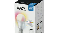 Signify is stepping up marketing of its expanded Wi-Fi-based WiZ smart lighting line as it targets the mass market with “no hub needed” bulbs (check out the lower right-hand corner) such as this color 60W equivalent, which are lower-priced than their Hue counterparts. (Photo credit: Image courtesy of Signify.)