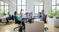 FIG. 1. In a modern office like this, advanced sensing capabilities can be integrated seamlessly into luminaires and ceiling areas to detect occupancy and light levels, and aid in monitoring and controlling HVAC systems for indoor air quality measures according to the WELL Building standard. (Photo credits: All images courtesy of TE Connectivity.)