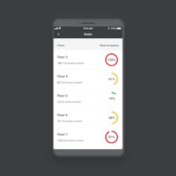 Signify has added features to its lighting-based Interact Office software that will help employees find office areas that are less crowded than others. (Photo credit: Image courtesy of Signify.) Signify has added features to its lighting-based Interact Office software that will help employees find office areas that are less crowded than others. (Photo credit: Image courtesy of Signify.)