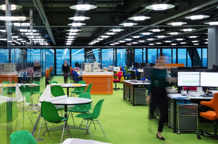Helvar's intelligent lighting emphasis includes human-centric lighting that changes light temperature and other factors during the course of the day, such as at the London offices of architects Rogers Stirk Harbour + Partners (see article at https://www.ledsmagazine.com/smart-lighting-iot/article/16700732/helvar-adds-software-for-humancentric-lighting). (Photo credit: Image courtesy of Helvar.)