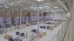 The Signify LED lighting system illuminates, gathers data, and analyzes it for this Pilkington Automotive warehouse in Gelsenkirchen, Germany. (Photo credit: Image courtesy of Signify.) The Signify LED lighting system illuminates, gathers data, and analyzes it for this Pilkington Automotive warehouse in Gelsenkirchen, Germany. (Photo credit: Image courtesy of Signify.)