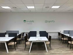 Reporters who sit under these lights in the press center at Hamburg’s Volkspark Stadium can use them to send their stories via Li-Fi. (Photo credit: Image courtesy of Signify.) Reporters who sit under these lights in the press center at Hamburg’s Volkspark Stadium can use them to send their stories via Li-Fi. (Photo credit: Image courtesy of Signify.)