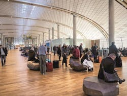 The tunable lighting at Oslo's new Terminal 2 changes color temperature depending on natural light conditions. The tunable lighting at Oslo's new Terminal 2 changes color temperature depending on natural light conditions.