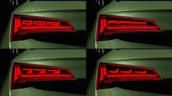 These are some of the different “signatures” available through Audi’s “digital OLED” tail light, with high light and dark contrasts. (Photo credit: Image courtesy of Audi MediaCenter.) These are some of the different “signatures” available through Audi’s “digital OLED” tail light, with high light and dark contrasts. (Photo credit: Image courtesy of Audi MediaCenter.)