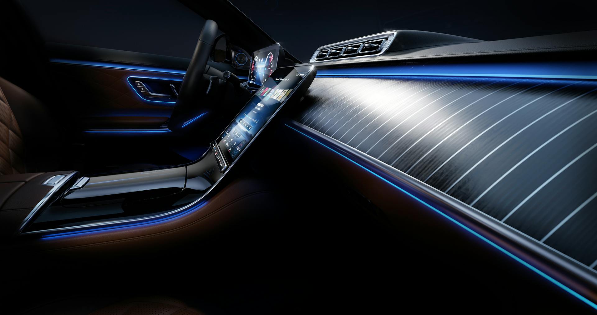 Mercedes Benz integrates a plethora of LEDs in its new S-Class sedan for dynamic and human-centric cabin lighting. (Photo credit: Image courtesy of Mercedes Benz USA.)