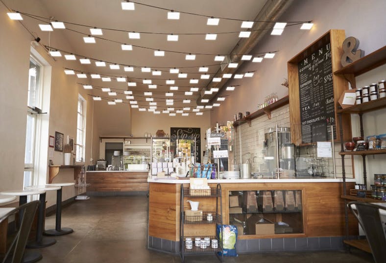 OLEDs providing interior ambience at a cafe. (Photo credit: Image courtesy of OLEDWorks website.)