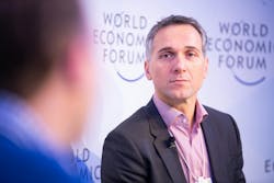“There’s 10,000 times more infection that comes from air than from surfaces,” CEO Eric Rondolat (pictured here in 2019 at the World Economic Forum in Davos, Switzerland) told analysts last week in explaining the decision to drop surface-oriented UV-C products. “There’s 10,000 times more infection that comes from air than from surfaces,” CEO Eric Rondolat (pictured here in 2019 at the World Economic Forum in Davos, Switzerland) told analysts last week in explaining the decision to drop surface-oriented UV-C products.