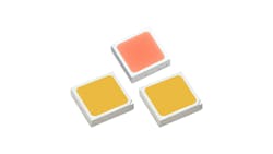 A Luxeon SkyBlue LED combines with two Luxeon 3030 HE Plus White LEDs as the basic building block of human-centric lighting products. (Photo credit: Image courtesy of Lumileds.) A Luxeon SkyBlue LED combines with two Luxeon 3030 HE Plus White LEDs as the basic building block of human-centric lighting products. (Photo credit: Image courtesy of Lumileds.)