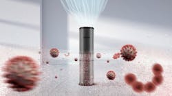 In this Osram rendering of an AirZing Pro version of the UV-C canister, the product is sucking in coronavirus and other baddies through the middle, and expelling clean air out the top. (Photo credit: Enhanced image rendering courtesy of Osram.) In this Osram rendering of an AirZing Pro version of the UV-C canister, the product is sucking in coronavirus and other baddies through the middle, and expelling clean air out the top. (Photo credit: Enhanced image rendering courtesy of Osram.)