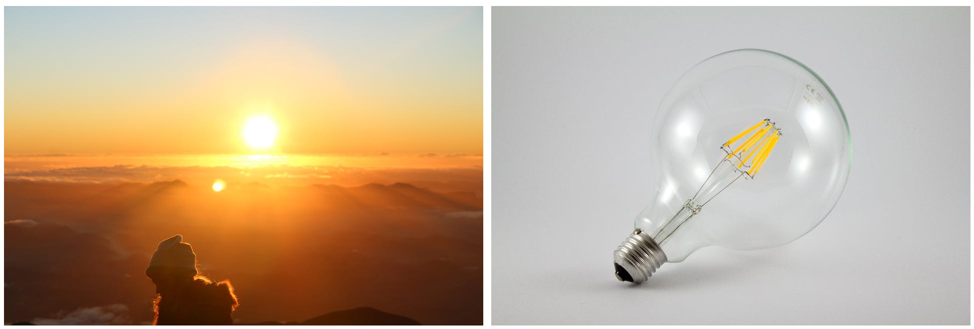 These two things can help maintain health and sanity during these hunkered down times. (Photo credits: Sunlight image by lohannaps and LED lamp image by bunch via Pixabay; used under free license for commercial or non-commercial purposes.)