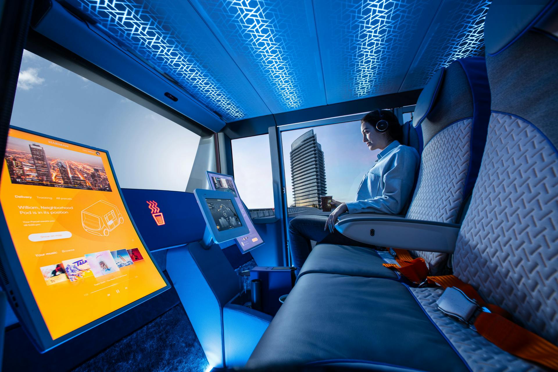 FIG. 1. Autonomous vehicles offer abundant opportunities for integrating interior LEDbased solid-state lighting (SSL) to enhance the passenger experience with customizable color, brightness, and intensity to suit their preferences, mood, and wellbeing. (Photo credit: Image rendering courtesy of Rinspeed via Osram Opto Semiconductors.)