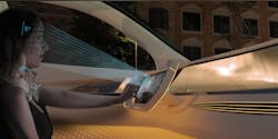 FIG. 1. A driver monitoring system uniformly illuminates the driver's face with infrared light to detect viewing direction or increasing fatigue. (Image credits: All images and illustrations courtesy of ams Osram.) FIG. 1. A driver monitoring system uniformly illuminates the driver's face with infrared light to detect viewing direction or increasing fatigue. (Image credits: All images and illustrations courtesy of ams Osram.)