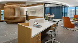 Hendrick’s design for OneDigital’s corporate headquarters in Atlanta uses a sustainable acoustic plaster. The firm installed barrel-vaulted ceilings in the reception area and boardroom and hired an acoustician to advise on the project.