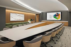 Acoustic plaster, which was utilized in OneDigital’s corporate headquarters in Atlanta, incorporates a layer of sound-absorbing materials and a coating layer that uses special acoustic methods. Choosing the right acoustic treatment for each space can be complicated, so it may be worth bringing in an acoustics consultant to assess the space and do measurements. Acoustic plaster, which was utilized in OneDigital’s corporate headquarters in Atlanta, incorporates a layer of sound-absorbing materials and a coating layer that uses special acoustic methods. Choosing the right acoustic treatment for each space can be complicated, so it may be worth bringing in an acoustics consultant to assess the space and do measurements.