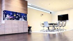 This corporate office installation features an aquarium designed and installed by Something Fishy, Inc. This corporate office installation features an aquarium designed and installed by Something Fishy, Inc.