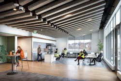 Employees take a break in the second-floor break area at the Arlington Transit operations and maintenance building. Employees take a break in the second-floor break area at the Arlington Transit operations and maintenance building.