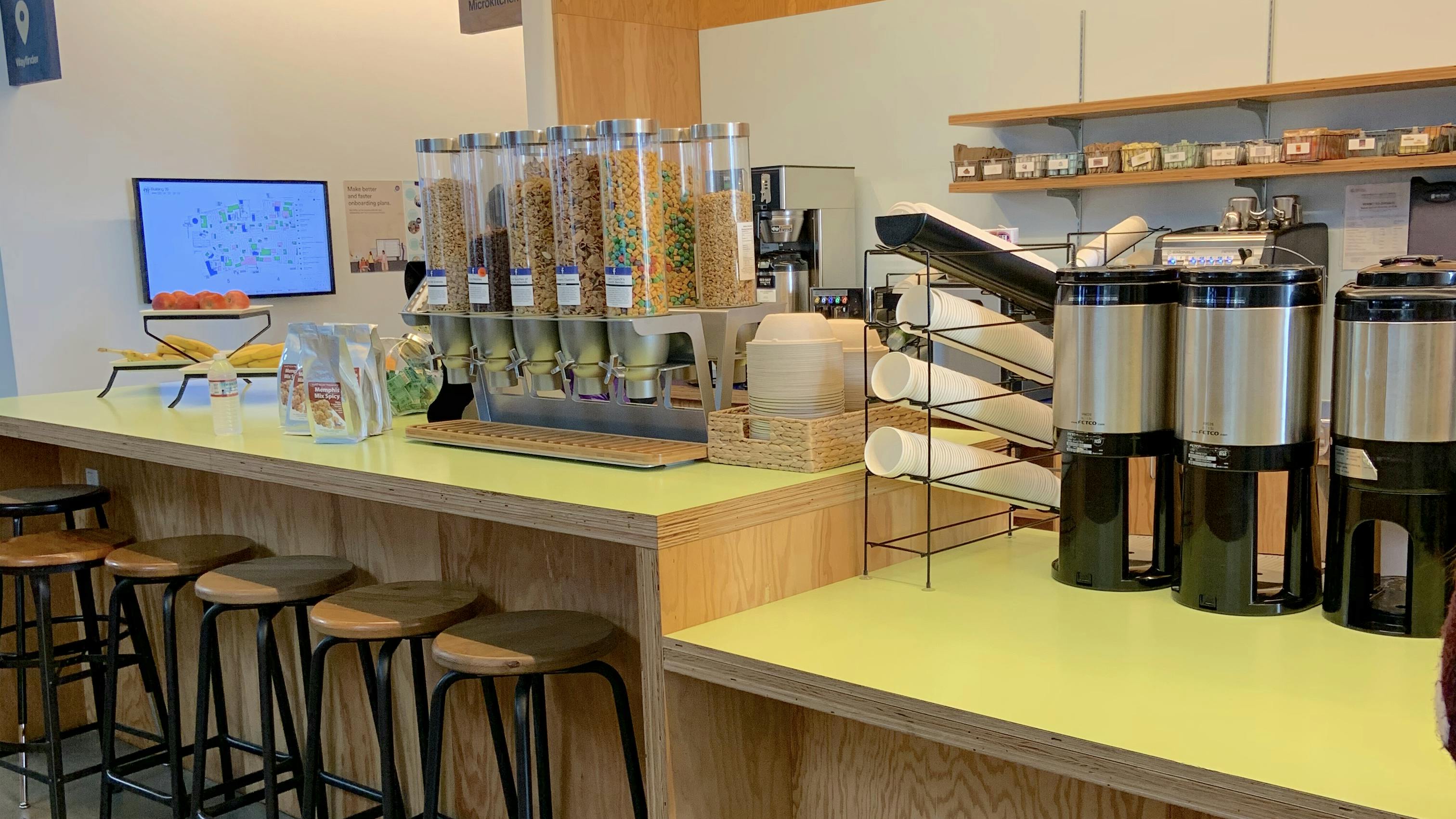This staff cafeteria at Facebook&rsquo;s Oropato, California, office provides a variety of food options.