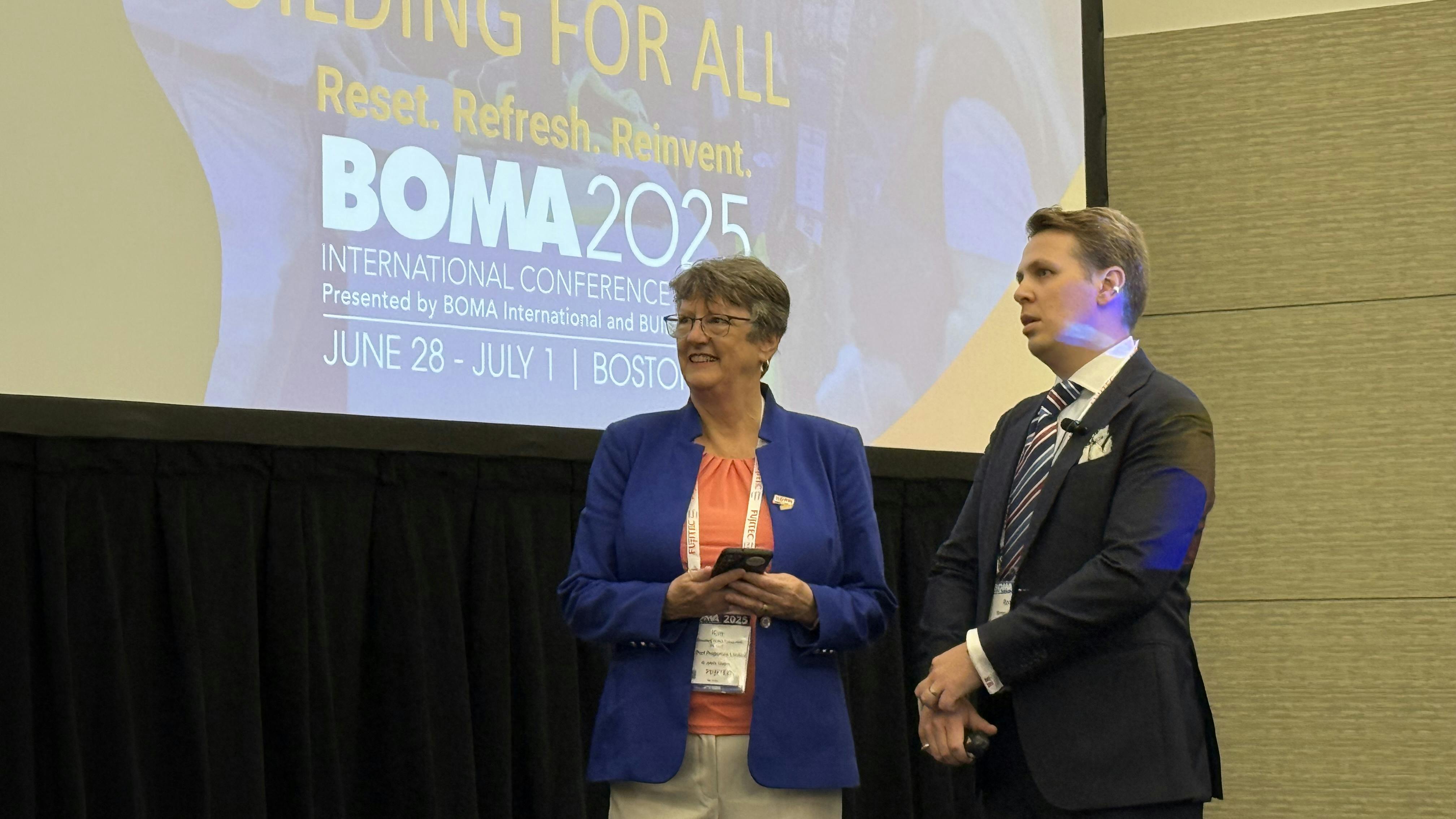 Kim Saunders and Roman Romanov presenting at BOMA
