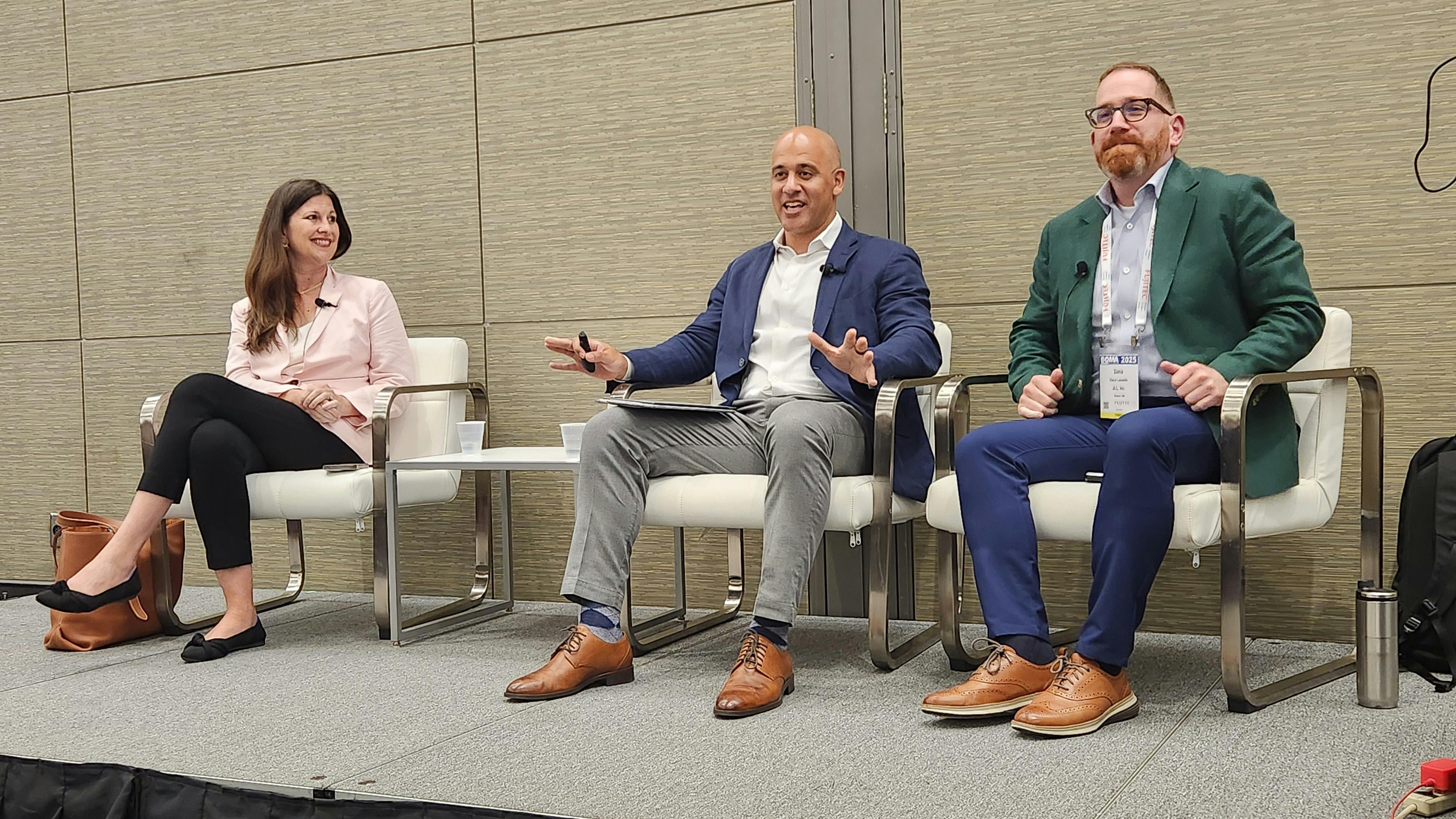 Emotional intelligence can be practiced and improved, according to this panel at the 2025 BOMA International Conference & Expo. From left: Jessica Pernicone, head of solutions development for client value and growth for JLL; Ben Bailey, JLL&rsquo;s executive leader for the insurance business segment; and Dana Lemelin, global head of learning and development for JLL.