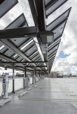 Tucked underneath the solar array, MVLC offers over 70 EV stalls. Tucked underneath the solar array, MVLC offers over 70 EV stalls.