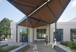 Leddy Maytum Stacy Architects was able to save more than 75% of the original structure of Walker Hall, including board-formed concrete walls, steel sash windows, and original roof trusses. New steel sunshades speak to the building’s industrial history.
