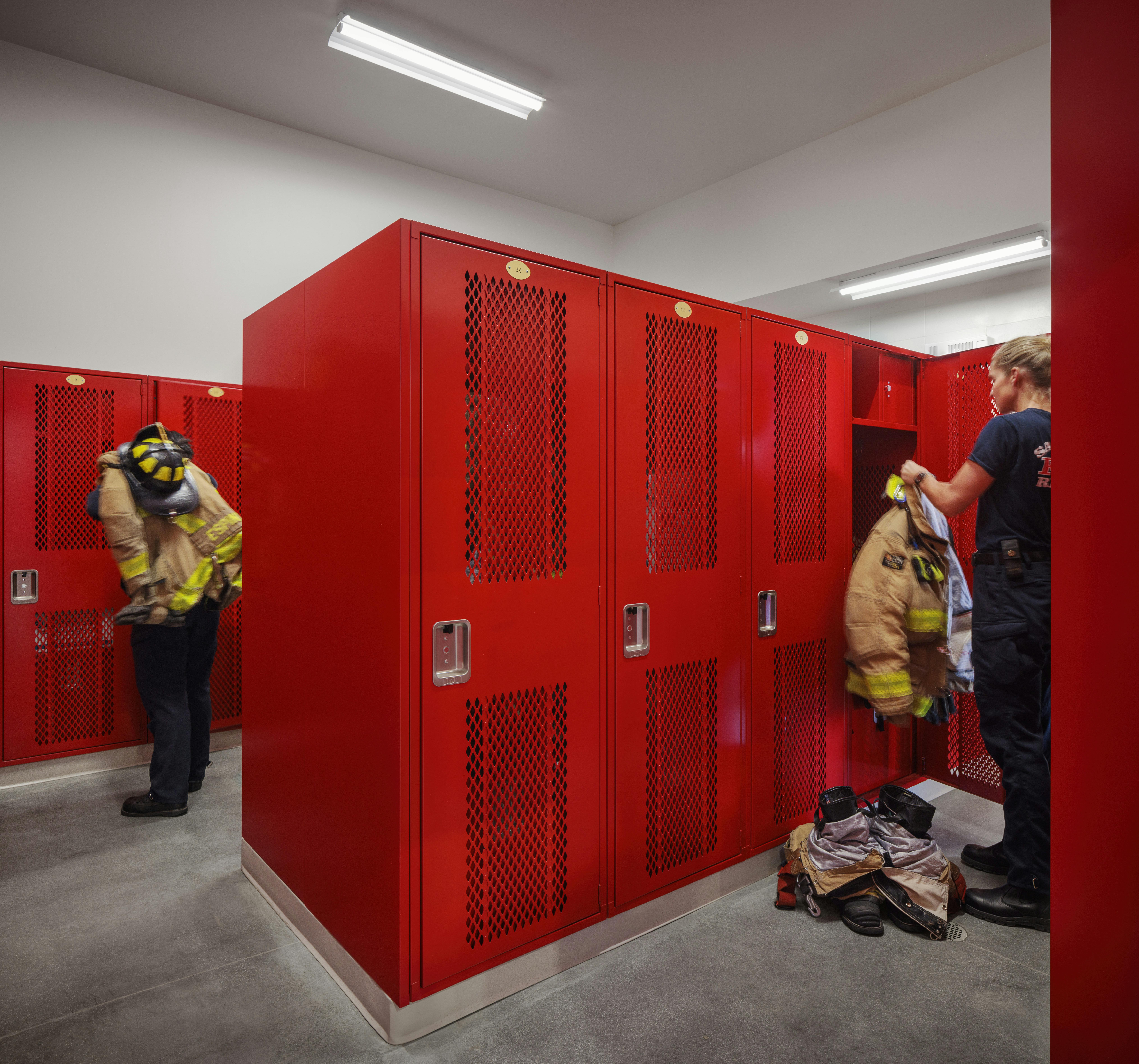 Fire station design best practices dictate the use of different zones for different uses, including a succession of dirty equipment to clean so that firefighters aren’t bringing chemicals and carcinogens back into their living space.